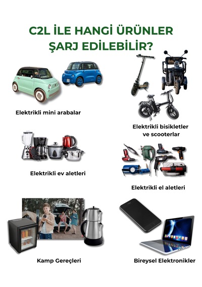 3'lü Priz Uzatmalı Elektrikli Araç Şarj Uyumlu C2l Charger To Load Şarj Adaptörü + Özel Çantası