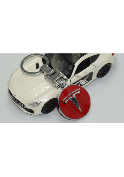 Dk Tesla Uyumlu Logo Model 3 S X Y Kırmızı Metal Çift Yön Anahtarlık