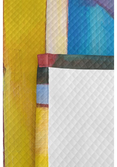 Geometrik Sarı Mavi Genç Odası Tek Kişilik Pike Takımı - Modern Renk Bloklu 160x220 Cm Yatak Örtüsü Kuşluk İz Aurası