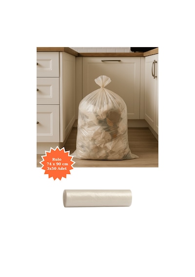 Şeffaf Rulo Çöp Poşeti 74x90 Cm 3x50 Adet Ev Mutfak İş Ofis Avantajlı Paket
