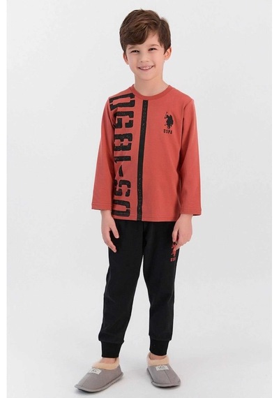 U.S. Polo Assn. %100 Pamuk 926 Uzun Kollu Erkek Çocuk Pijama Takımı Kiremit