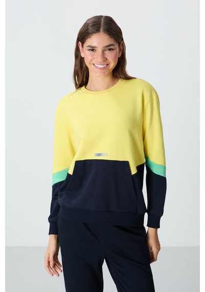 Tommy Life Sarı Kompakt Pamuklu Kalın Pürüzsüz Dokulu O Yaka Oversize Fit Kadın Sweatshirt - 97289 Sarı