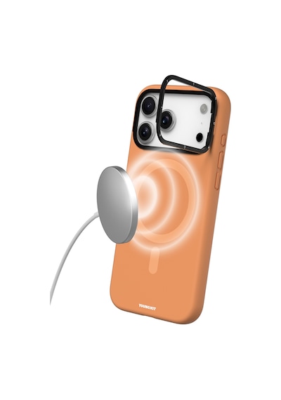 Apple Uyumlu iPhone 17 Pro Max  Kılıf M-safe Şarjlı Kamera Standlı Youngkit Gel Cream Serisi Kapak Turuncu Turuncu