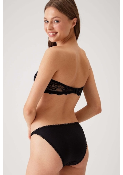 Pierre Cardin Siyah 4563 Pisa Destekli / Push - Up Straplez Dantelli Sütyen Takımı Siyah