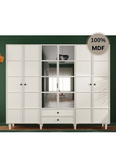 Zambak 6 Kapak Mdf Ayaklı Tasarım Gardırop Aytaşı