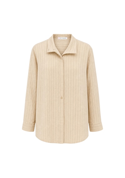 Mixray 4860 Kadın Çizgili Kraşlı Oversize Gömlek Kum Beji