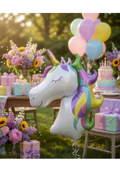 Unicorn Boynuzlu At Folyo Balon 100x73 Cm Doğum Günü Parti Dekorasyonu Çok Renkli