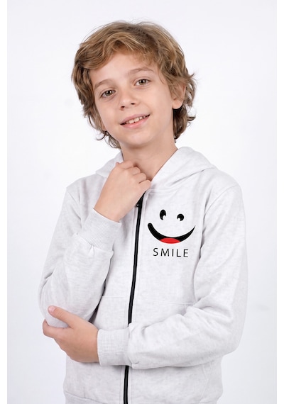 Fyk Kids Erkek Çocuk Baskılı Fermuarlı Kapüşonlu Çift Cepli Eşofman Takımı Gri