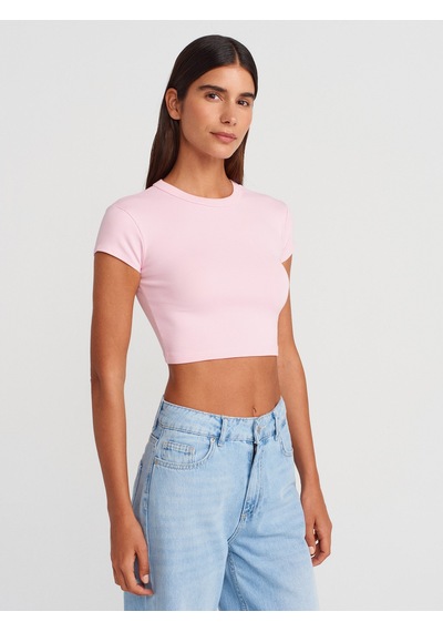 Dilvin 31810 Bisiklet Yaka Crop T-shirt-toz Pembe Toz Pembe