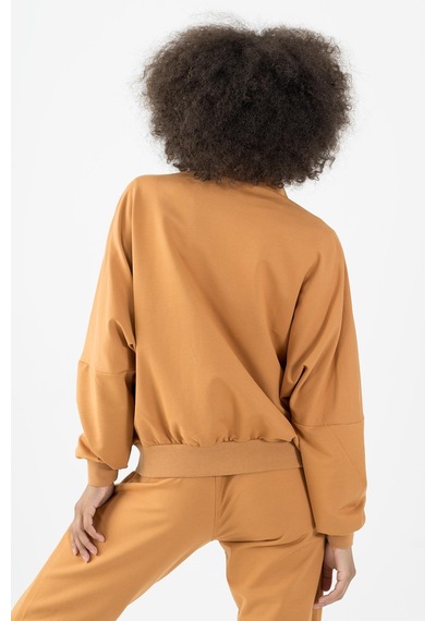 Maraton Sportswear Oversize Kadın Dik Yaka Uzun Kol Basic Karamel Tracktop 22176-karamel Karamel