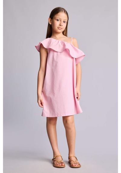 Defacto Kolsuz Pamuklu Mini Elbise Kız Çocuk H7519a826hspn86 Pembe-pn86