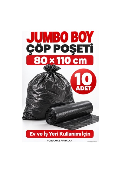 80x110 Cm Jumbo Boy Çöp Poşeti 10 Adet 400 Gr Ev Ve İş Yeri İçin Büyük Boy Çöp Torbası