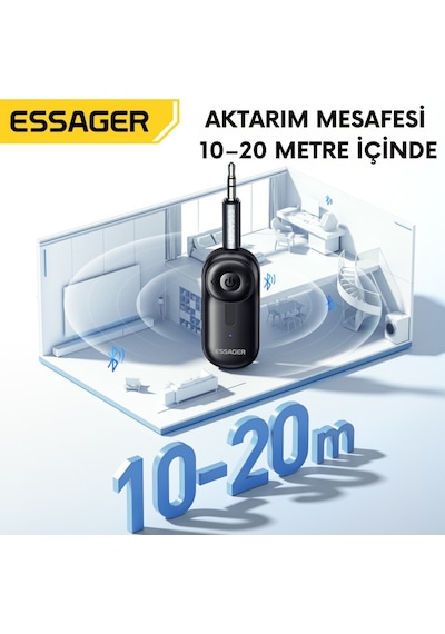 Essager Bluetooth 5.3 Adaptör Transmitter Eller Serbest Görüşme, Kablosuz Ses Aktarımı, Hifi Kalite Gri