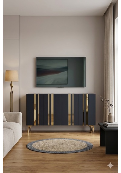 Ka1230ag Ece Konsol Ve Tv Sehpası Antrasit-gold 120cm