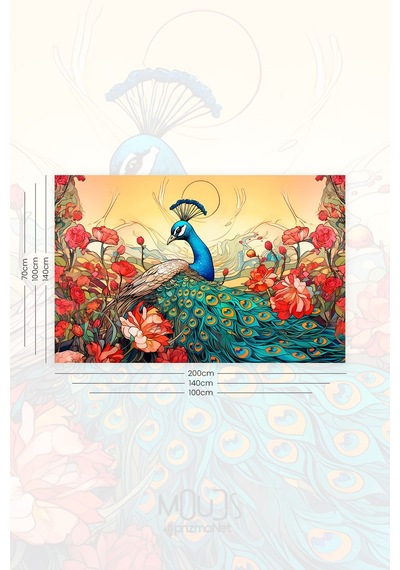 Tavus Kuşu Desenli Duvar Halısı Duvar Örtüsü Tapestry Süet Dokulu Kumaş