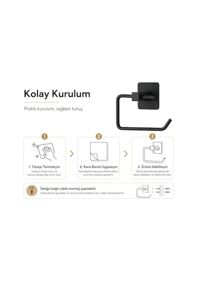 Yapışkanlı Siyah Kare Açık Tuvalet Kağıtlığı Wc Kağıtlık Tuvalet Kağıdı Askısı Diğer
