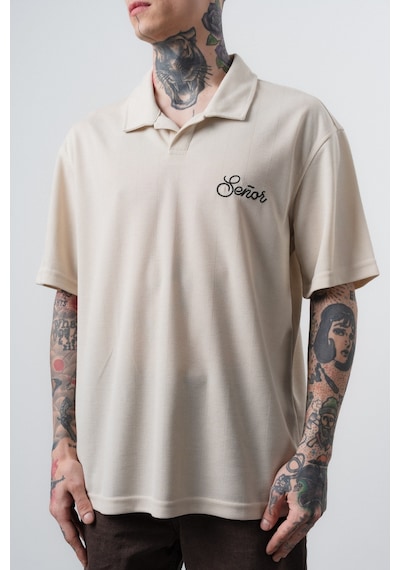 Respire Erkek Senor Yazılı Polo Yaka Regular Fit T-shirt Bej