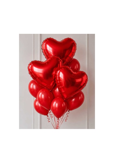 Romantik Kırmızı Kalp Folyo Balon Seti - Sevgililer Günü Ve Evlilik Teklifi Süsleme Konsepti- 3 Adet Kalp Folyo 7 Adet Kırmızı Balon