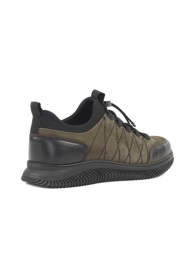 Erkek Haki Bağcıklı Kalın Tabanlı Nubuk Deri Sneaker