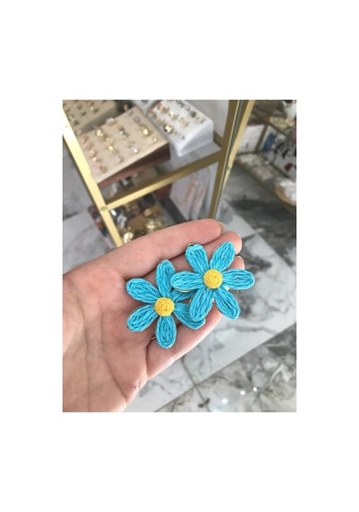 Mavi Çiçek Model Küpe