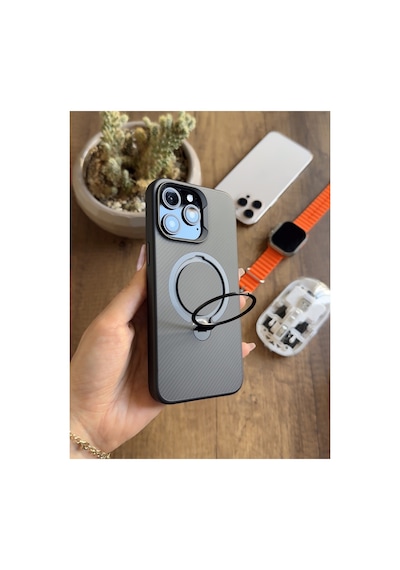 İphone 14 Pro Max Uyumlu Karbon Desenli Standlı Ve Magsafe Uyumlu Kılıf Soocase700