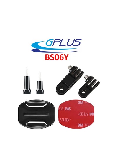 Gplus Bs06y 6 Parça Flat Zemin Düz Yüzey 3 Yollu Aksiyon Kamera Uyumlu 3m Yapışkan Motor Kask Bağlantı Seti Siyah