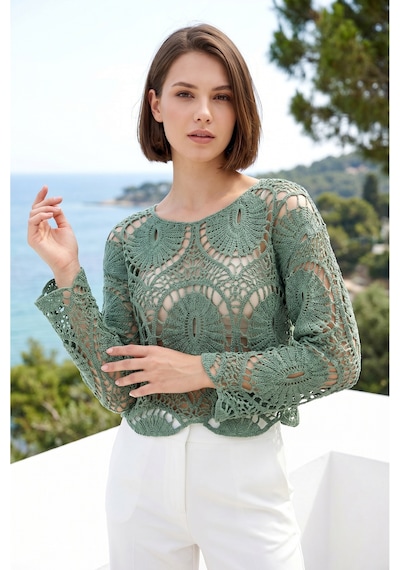 Sayzen Your Shine Dantel Işleme Crop Bluz Sy-shn2610 Çağla