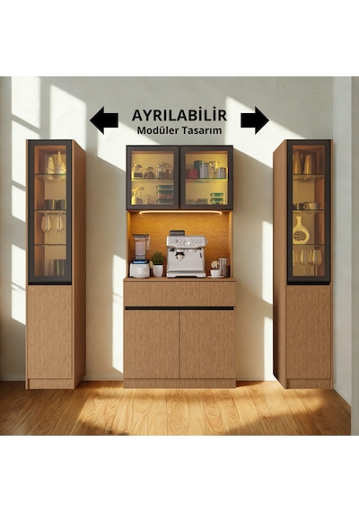 Nordıc Wood Led Li Kahve Köşesi Ünitesi Maxı Çift Vitrinli Füme Cam Komple Mdf Geniş Mutfak Dolabı Kahverengi Nordıc Wood Led Li Kahve Köşesi Ünitesi Maxı Çift Vitrinli Füme Cam Komple Mdf Geniş Mutfak Dolabı Kahverengi