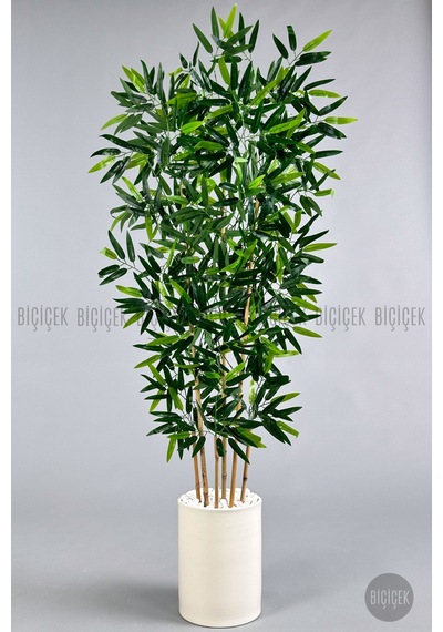 Yapay Bambu Ağacı 6 Dallı 150 Cm Yoğun Yapraklı Metal Siyah Saksı Krem