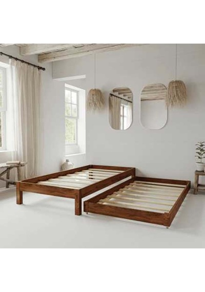 Canvas Model Yavrulu Ceviz Renk Çam Ahşap Karyola Canvas Model Yavrulu Ceviz Renk Çam Ahşap Karyola