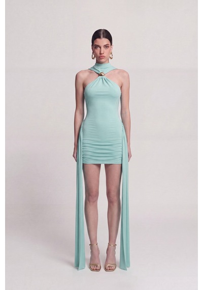 Holly Lolly Halter Yaka Aksesuarlı Mini Lilian Elbise Mavi