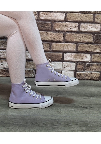 Yarım Bilek Kot Keten Bağcıklı Günlük Rahat Esnek Düz Şeffaf Taban Bez Ayakkabı Sneaker Lila Yarım Bilek Kot Keten Bağcıklı Günlük Rahat Esnek Düz Şeffaf Taban Bez Ayakkabı Sneaker Lila