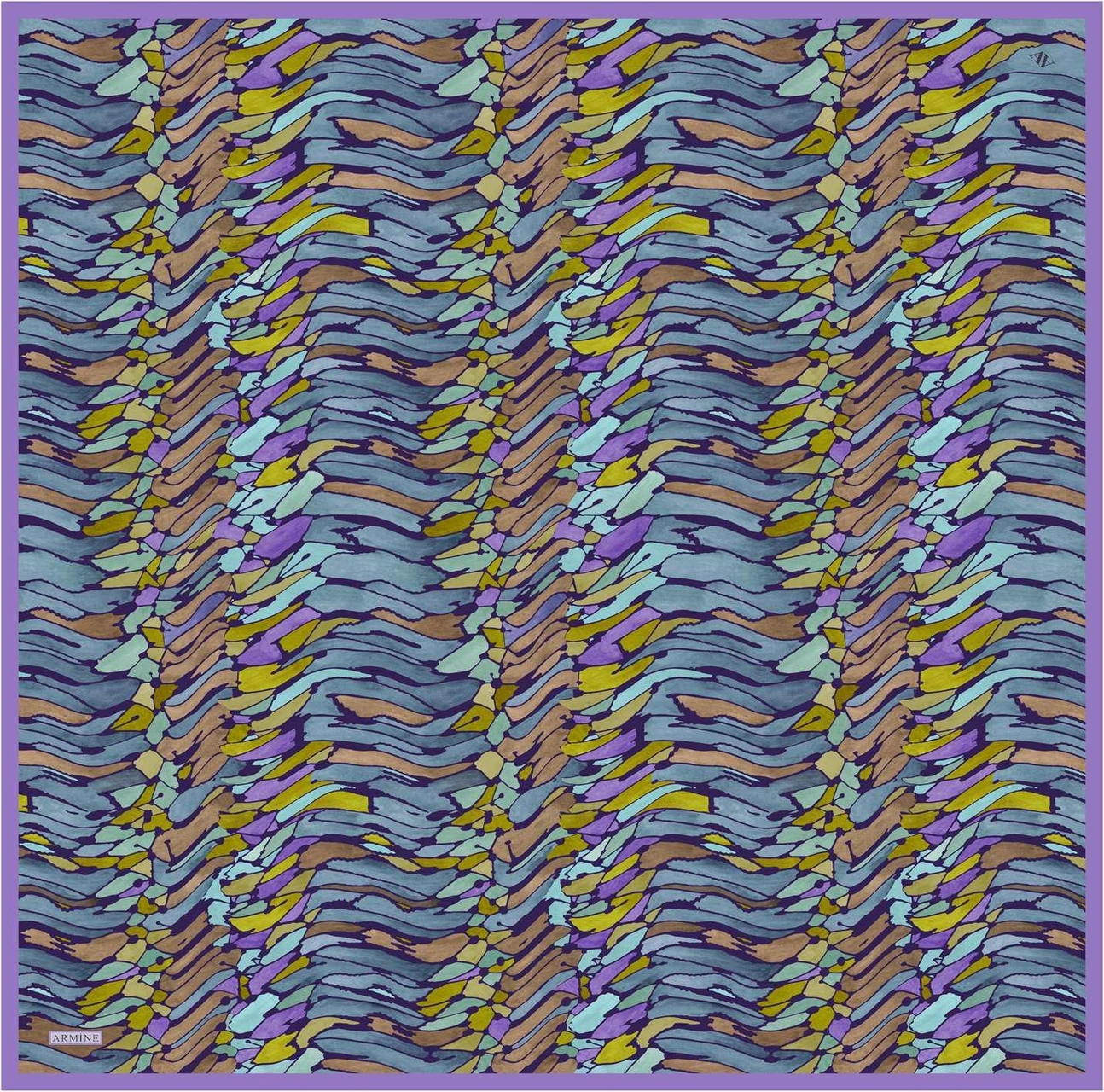 Armine Soyut Desenli Saf İpek Twill Eşarp 9335d 85 Yeşil