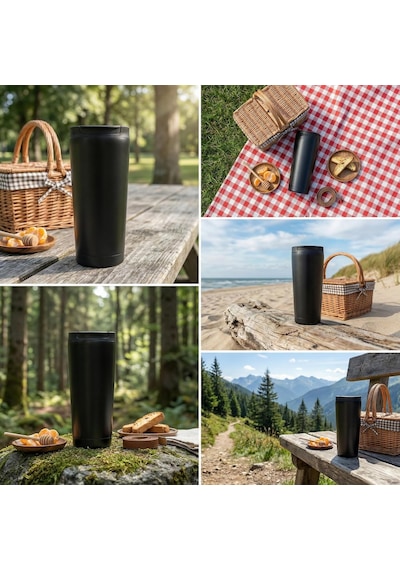 400 Ml Siyah Termos Kupa - Çift Katmanlı Paslanmaz Çelik Seyahat Bardağı Travel Mug - 4-6 Saa Diğer