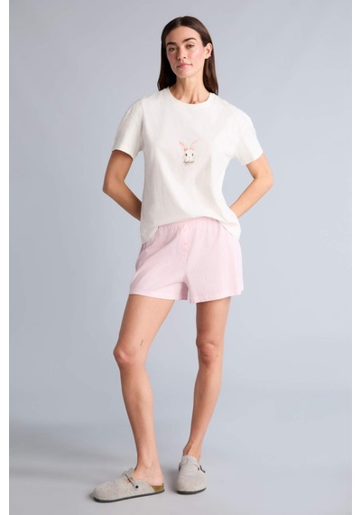 Defacto Regular Fıt Elastik Bel Kısa Kollu 2li Açık Pembe Pijama Takım G9857ax26smpn648 Pembe-pn648