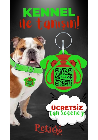 Petjoo 16.Kennel Kırmızı-Yeşil Qr'lı Köpek Künyesi