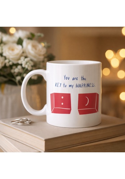Model 25 You Are The Key To My Happiness Tasarımlı Porselen Kupa -anlamlı & Romantik Hediye Diğer