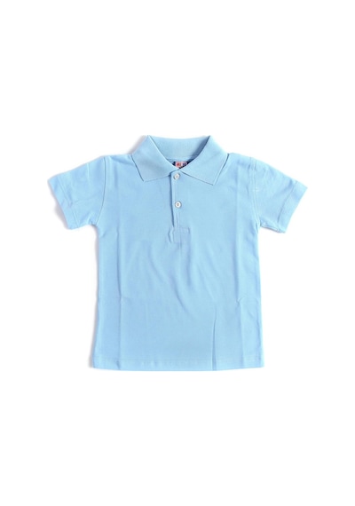 Mavi Kısa Kol Düz Renk Yakalı 6-17 Yaş Çocuk Okul Lakos Tişört Polo Yaka T-shirt Mavi