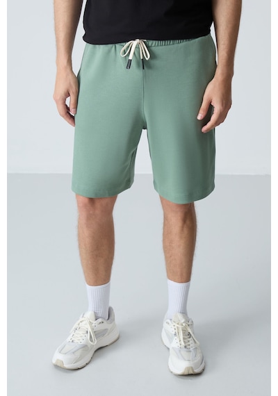 Air Jones Tommy Life Açık Yeşil Pamuklu Kalın Yumuşak Dokulu Standart Fit Basic Erkek Şort - 81275 A. Haki