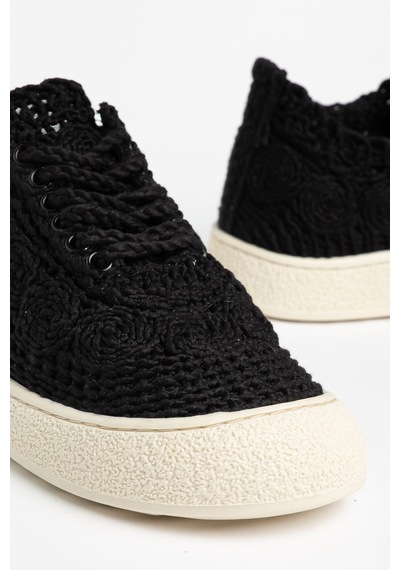 Naz Kadın Örgülü Siyah Kalın Tabanlı Günlük Kadın Sneaker