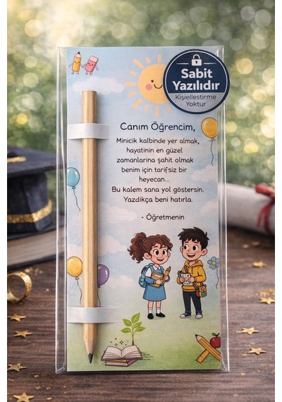 5 Adet Öğretmen Mesajlı Canım Öğrencim Kalem Kartı Natürel Kurşun Kalemli Sabit Yazı Jelatinli Ahşap