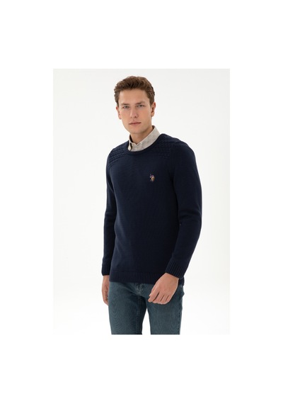 U.S. Polo Assn. Erkek Slim Fit Bisiklet Yaka Lacivert Kazak 50314975-VR033