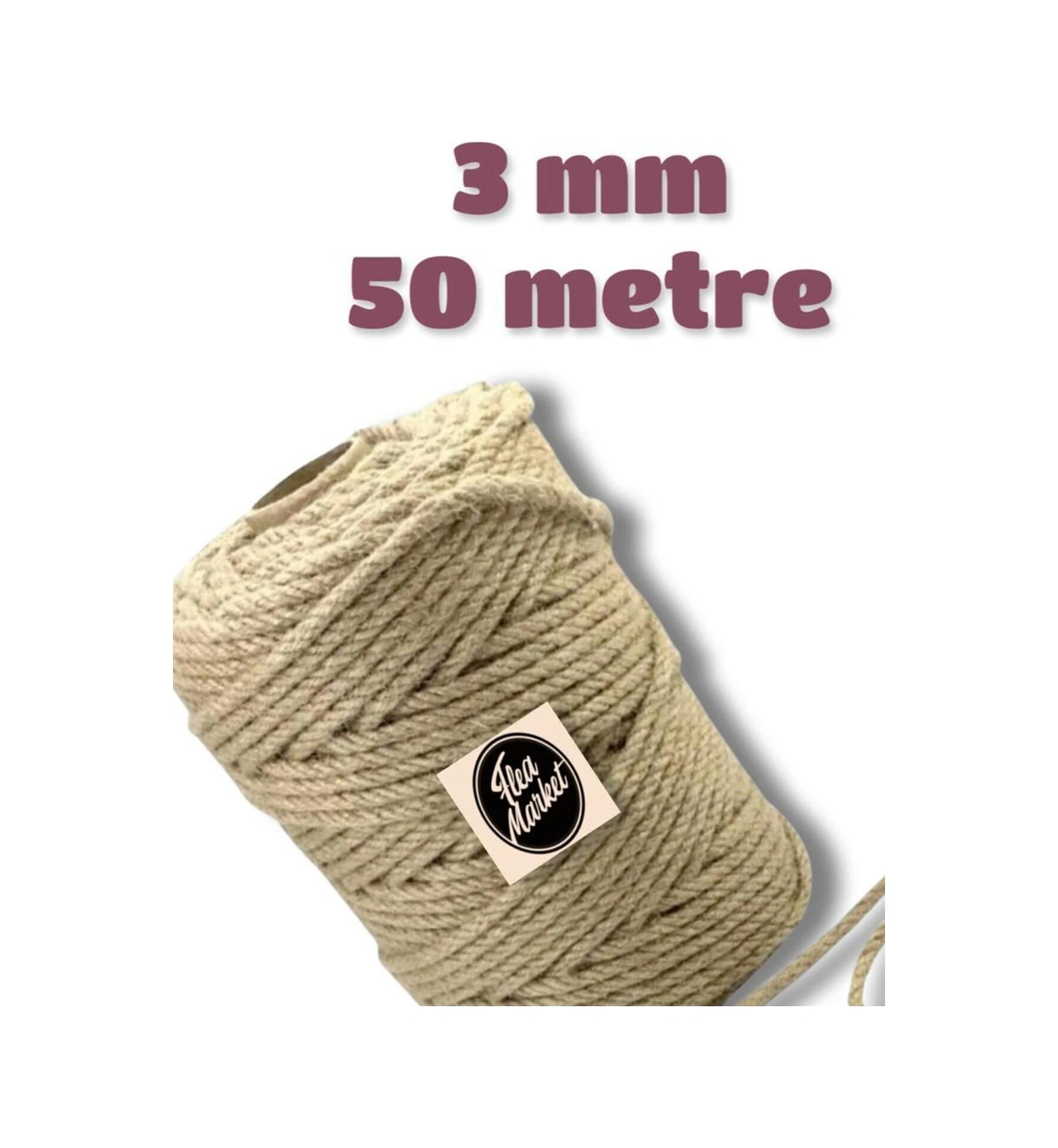 3 Mm 50 Metre Jüt Halat - Kendir Halat - Dekor İpi