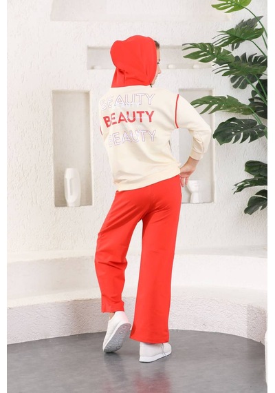 Mnk Baby & Kids Beauty Slaş Kız Çocuk İkiiplik Kapşonlu Eşofman Mnk0395 Nar Çiceği