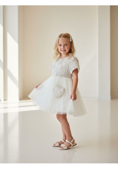 Zekids Kız Çocuk Tasarım Pullu Abiye Elbise-17235 Bej Zekids Kız Çocuk Tasarım Pullu Abiye Elbise-17235 Bej