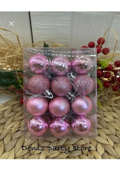 Deniz Party Store 24 Adet Yılbaşı Ağaç Süsü Cici Top 3 Cm