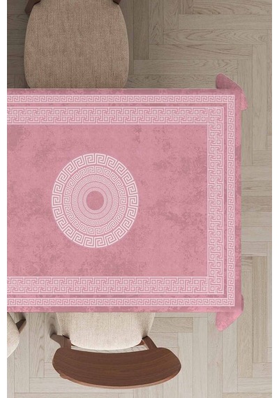 Pembe Çerçeveli Dokuma Leke Tutmaz Masa Örtüsü Mso231n11