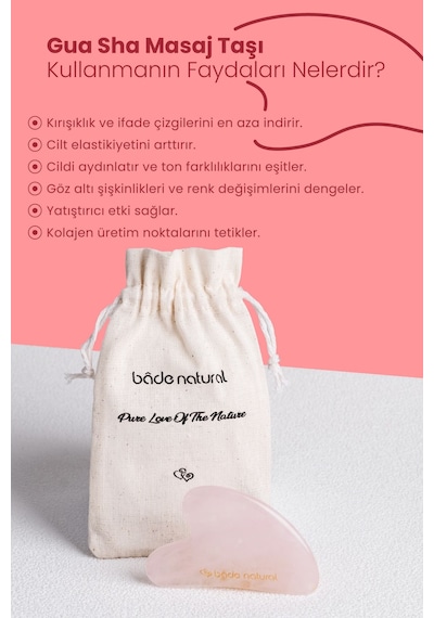 Bade Natural Pembe Kuvars Gua Sha %100 Doğal Ve Gerçek Yüz Masaj Taşı