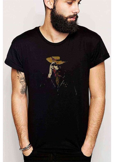Thumb Monkey D Luffy Baskılı Siyah Erkek Tshirt