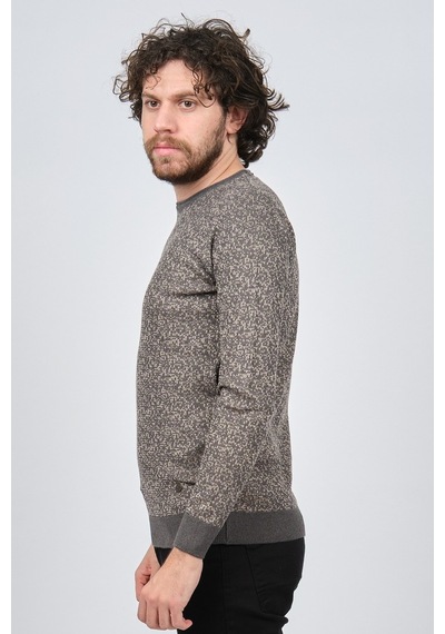 Çizgi Triko Erkek Bisiklet Yaka Slim Fit Desenli Kazak 42554255 G Gri